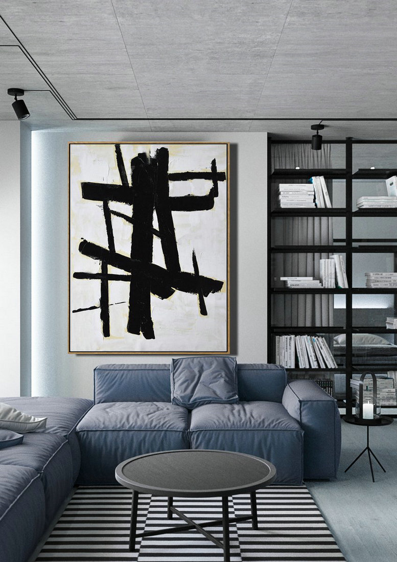 Handmade Large Contemporary Art,Minimalist Painting On Canvas, Palette Knife Vertical Minimal Art - Living Room Canvas Art
